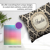 Custom Name Classic Cream Black Traditional Damask Seamless Name Square Filled Cushion Throw Pillow Sofa Bed Home Decor Zip Washable UK Made