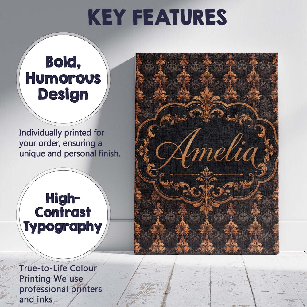 Personalised Name Rich Brown Bronze Vertical Custom Bespoke  Contemporary Display Canvas Wall Art Print Decor Picture Ready to Hang