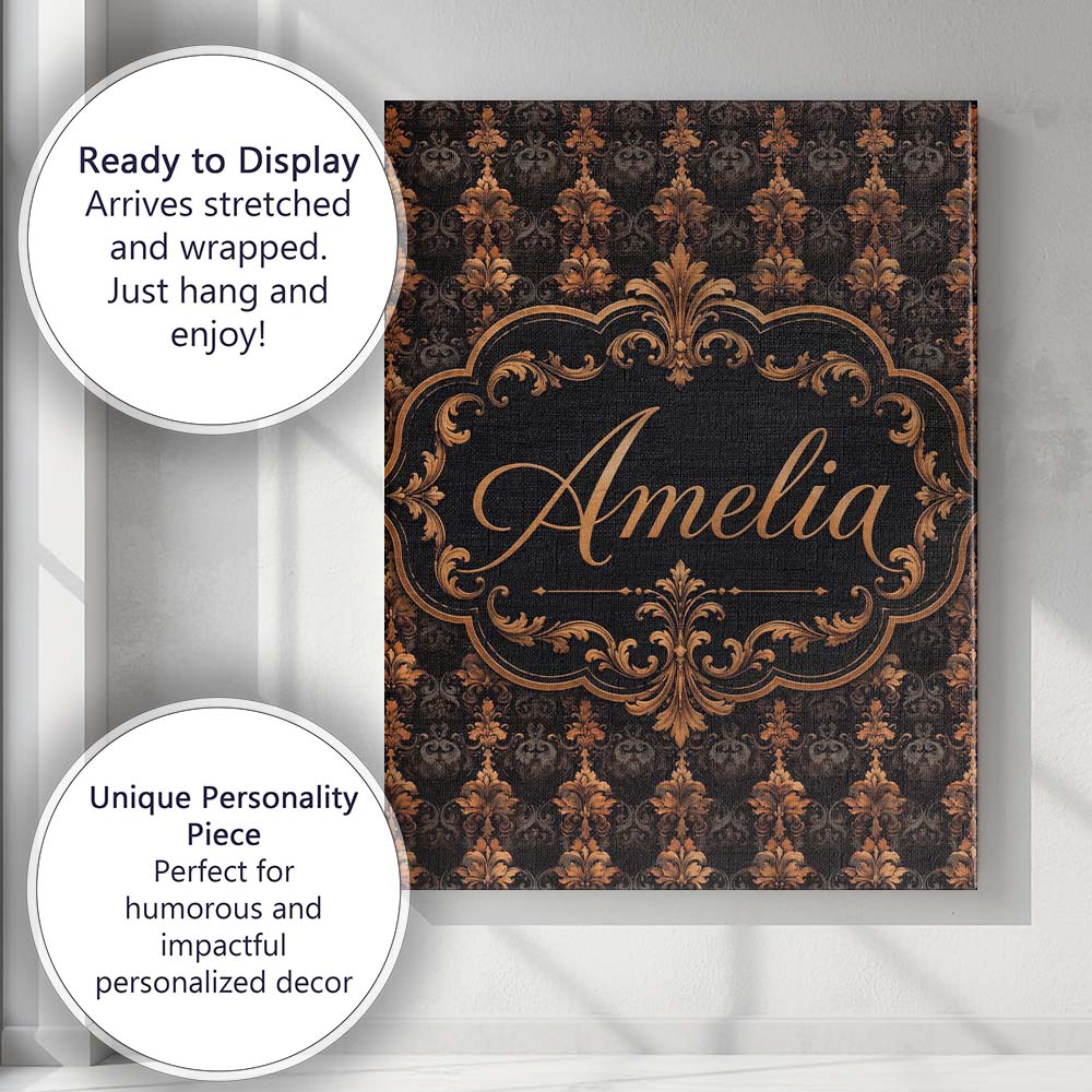 Personalised Name Rich Brown Bronze Vertical Custom Bespoke  Contemporary Display Canvas Wall Art Print Decor Picture Ready to Hang