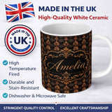 Personalized Custom Name Rich Brown Bronze Vertical Baroque Stripe Seamless Pattern Name Cute 11oz Ceramic Coffee Tea Mug White Large Handle
