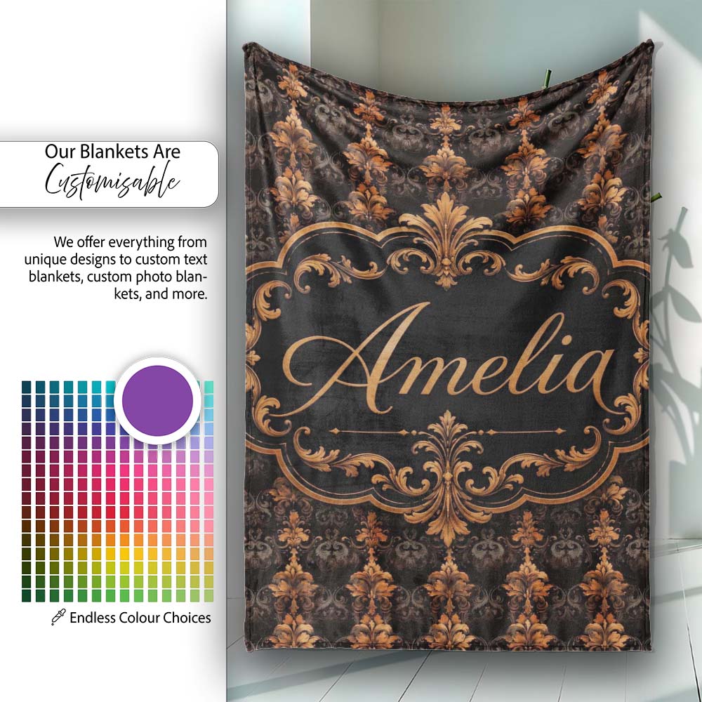 Rich Brown Bronze Vertical Baroque Stripe Seamless Pattern Name Cute  Personalised Custom Name Super Soft Fleece Blanket Bed Sofa Throw