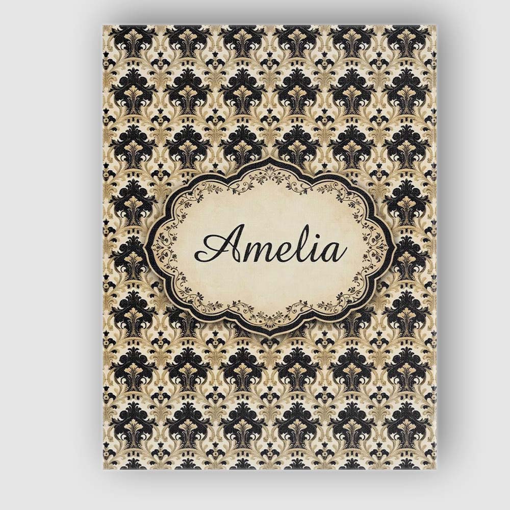 Personalised Name Warm Beige Black Ornate Custom  Unique Gift Idea Elegant Feature Canvas Wall Art Print Decor Picture Ready to Hang