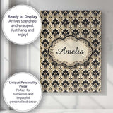 Personalised Name Warm Beige Black Ornate Custom  Unique Gift Idea Elegant Feature Canvas Wall Art Print Decor Picture Ready to Hang