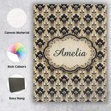 Personalised Name Warm Beige Black Ornate Custom  Unique Gift Idea Elegant Feature Canvas Wall Art Print Decor Picture Ready to Hang
