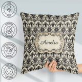 Custom Name Antique Ivory Black Detailed Baroque Floral Seamless Square Filled Cushion Throw Pillow Sofa Bed Home Decor Zip Washable UK Made