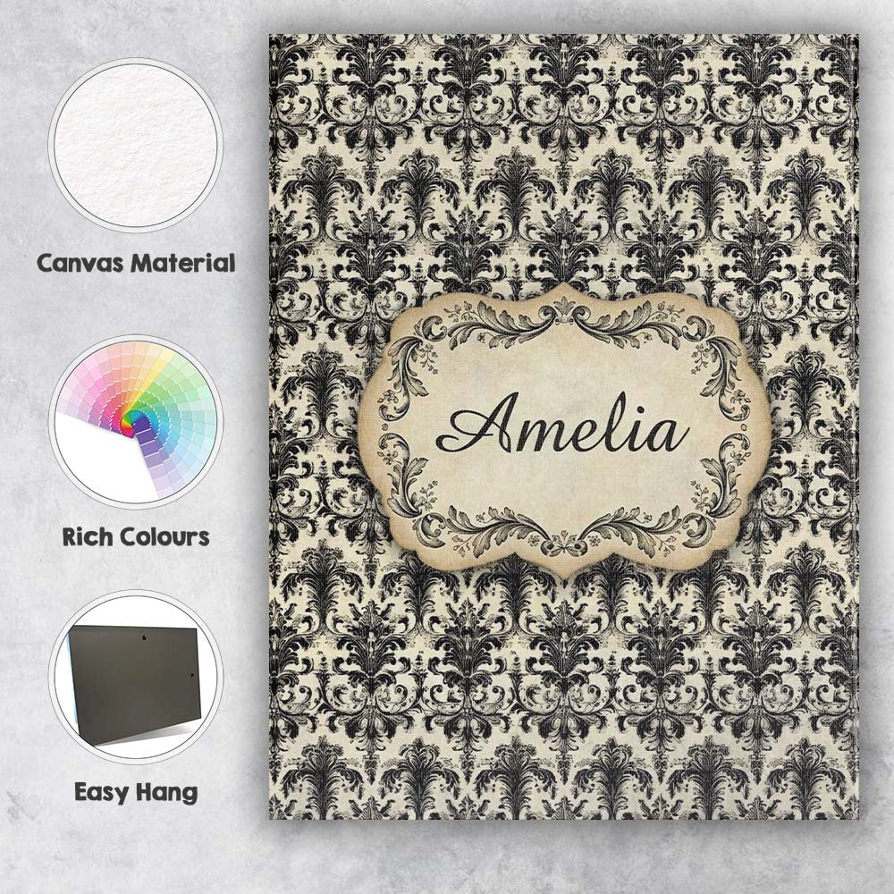 Personalised Name Antique Ivory Black Custom Modern Room Accent Creative Decorator Style Canvas Wall Art Print Decor Picture Ready to Hang