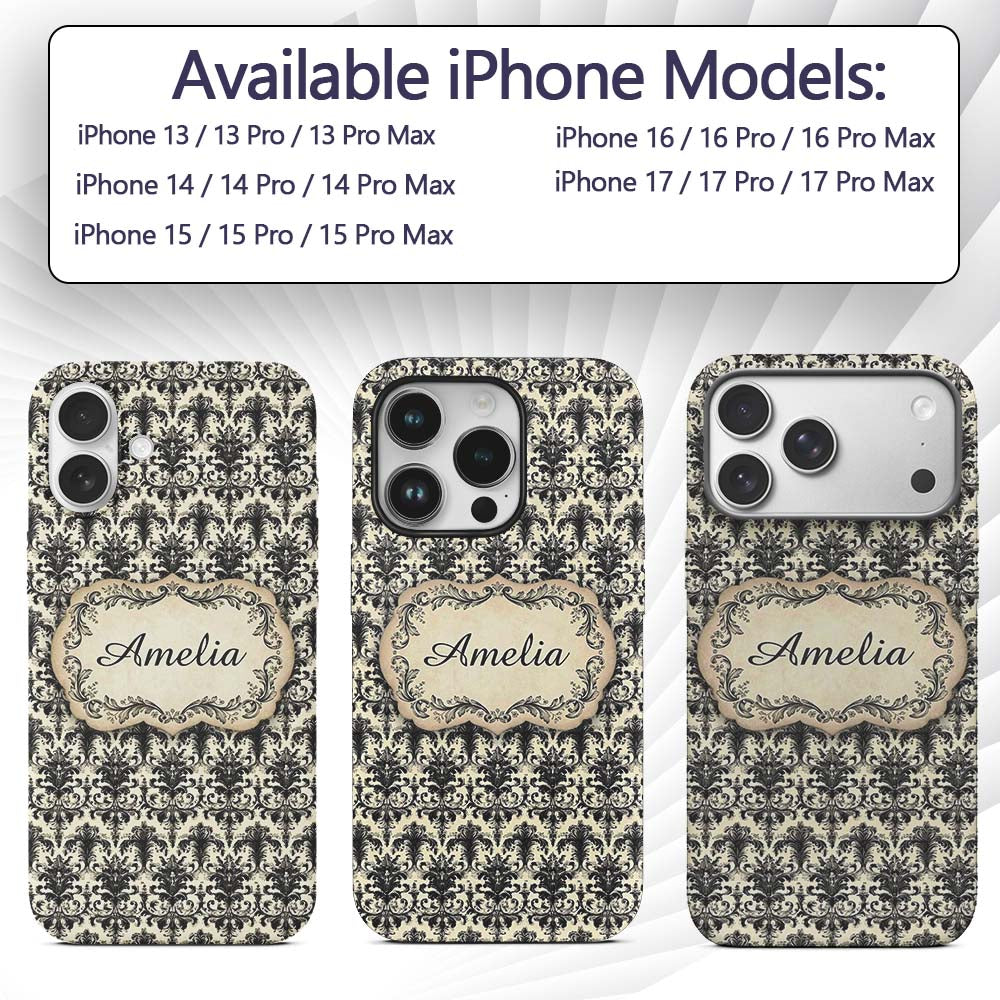 Antique Ivory Black Detailed Decorative Design Custom Name Protective Phone Case Mobile Cover Durable Everyday Smartphone Shock Resistant