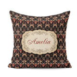 Custom Name Luxury Black Red Gold Ornate Baroque Damask Seamless Square Filled Cushion Throw Pillow Sofa Bed Home Decor Zip Washable UK Made