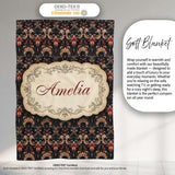Luxury Black Red Gold Ornate Baroque Damask Seamless Pattern Name  Personalised Custom Name Super Soft Fleece Blanket Bed Sofa Throw