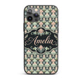 Pastel Mint Pink Vintage Damask Floral Seamless Custom Name Protective Phone Case Mobile Cover Durable Everyday Smartphone Shock Resistant