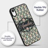 Pastel Mint Pink Vintage Damask Floral Seamless Custom Name Protective Phone Case Mobile Cover Durable Everyday Smartphone Shock Resistant