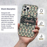 Pastel Mint Pink Vintage Damask Floral Seamless Custom Name Protective Phone Case Mobile Cover Durable Everyday Smartphone Shock Resistant