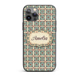 Teal Red Oriental Tile Geometric Square Seamless Custom Name Protective Phone Case Mobile Cover Durable Everyday Smartphone Shock Resistant