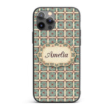 Teal Red Oriental Tile Geometric Square Seamless Custom Name Protective Phone Case Mobile Cover Durable Everyday Smartphone Shock Resistant