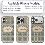 Teal Red Oriental Tile Geometric Square Seamless Custom Name Protective Phone Case Mobile Cover Durable Everyday Smartphone Shock Resistant