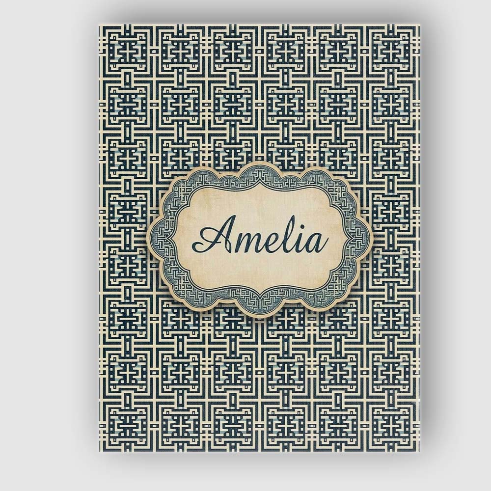 Personalised Name Blue Cream Interlocking Custom  Unique Gift Idea Elegant Feature Canvas Wall Art Print Decor Picture Ready to Hang