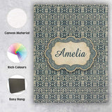Personalised Name Blue Cream Interlocking Custom  Unique Gift Idea Elegant Feature Canvas Wall Art Print Decor Picture Ready to Hang