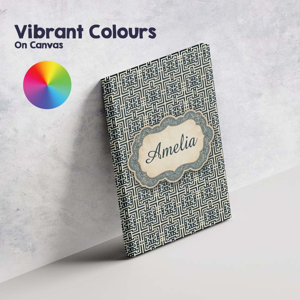 Personalised Name Blue Cream Interlocking Custom  Unique Gift Idea Elegant Feature Canvas Wall Art Print Decor Picture Ready to Hang