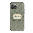Muted Teal Beige Tribal Geometric Maze Seamless Custom Name Protective Phone Case Mobile Cover Durable Everyday Smartphone Shock Resistant