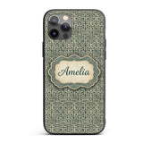 Muted Teal Beige Tribal Geometric Maze Seamless Custom Name Protective Phone Case Mobile Cover Durable Everyday Smartphone Shock Resistant