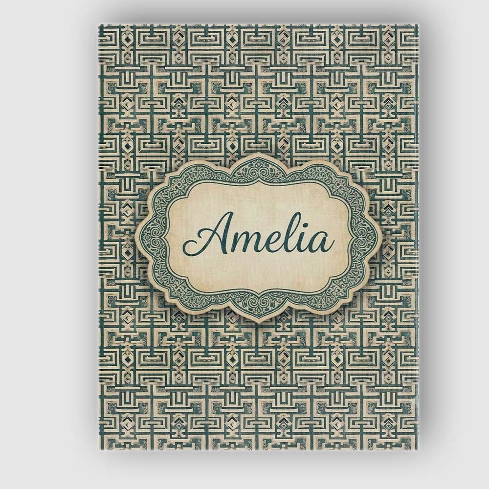 Personalised Name Muted Teal Beige Tribal Custom  Unique Gift Idea Elegant Feature Canvas Wall Art Print Decor Picture Ready to Hang