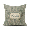 Custom Name Muted Teal Beige Tribal Geometric Maze Seamless Name Square Filled Cushion Throw Pillow Sofa Bed Home Decor Zip Washable UK Made