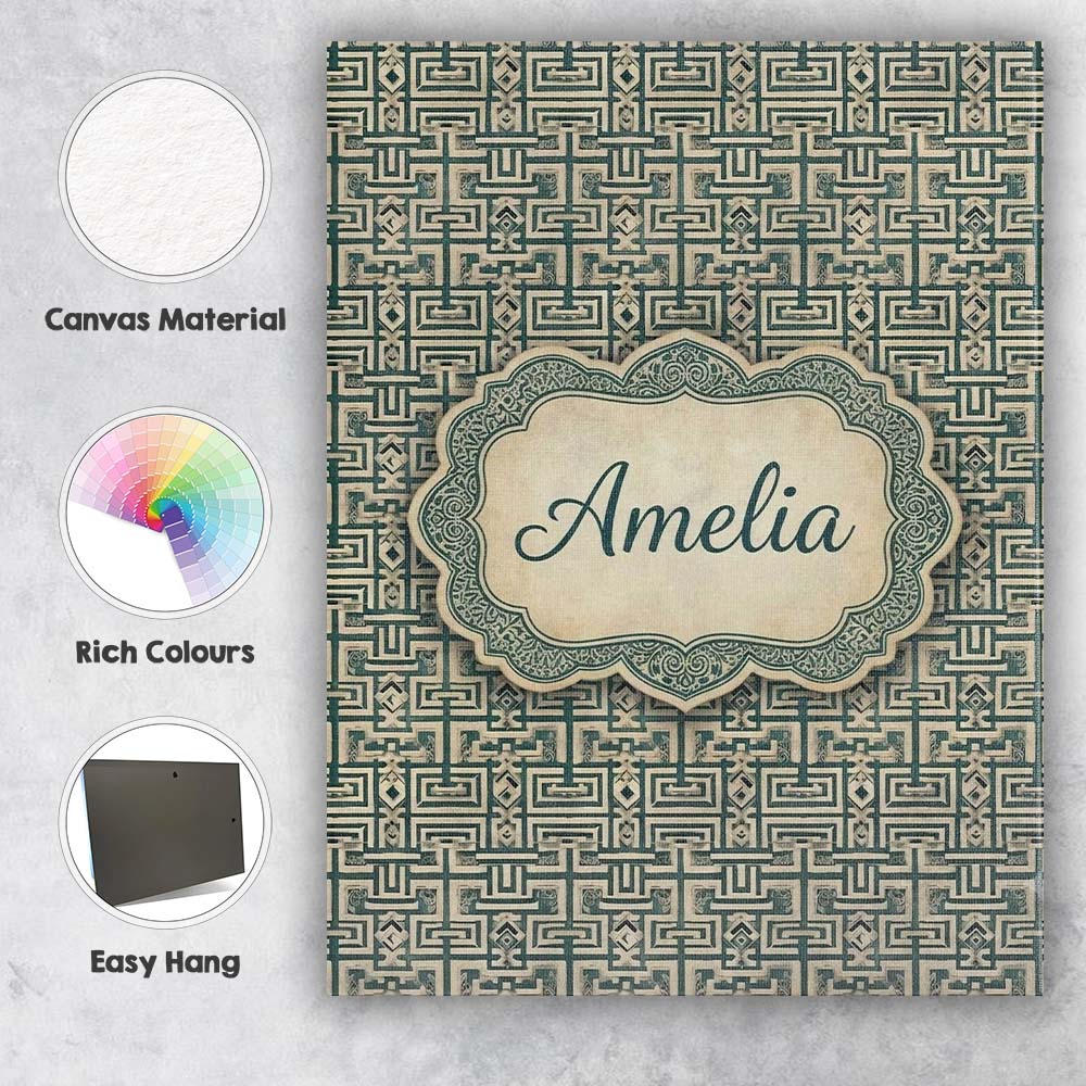 Personalised Name Muted Teal Beige Tribal Custom  Unique Gift Idea Elegant Feature Canvas Wall Art Print Decor Picture Ready to Hang