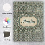 Personalised Name Muted Teal Beige Tribal Custom  Unique Gift Idea Elegant Feature Canvas Wall Art Print Decor Picture Ready to Hang
