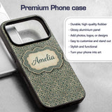 Muted Teal Beige Tribal Geometric Maze Seamless Custom Name Protective Phone Case Mobile Cover Durable Everyday Smartphone Shock Resistant
