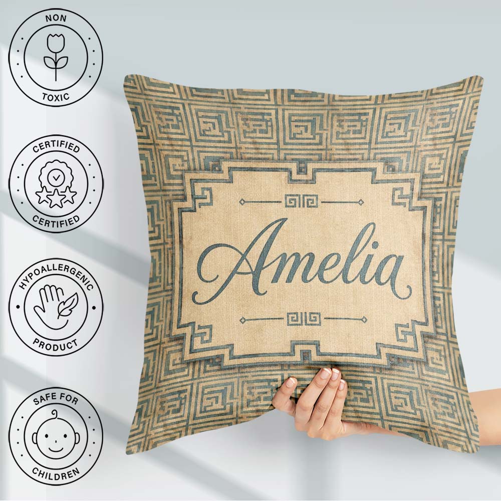 Custom Name Soft Beige Minimal Square Geometric Seamless Pattern Square Filled Cushion Throw Pillow Sofa Bed Home Decor Zip Washable UK Made