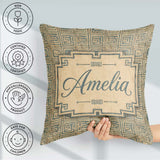 Custom Name Soft Beige Minimal Square Geometric Seamless Pattern Square Filled Cushion Throw Pillow Sofa Bed Home Decor Zip Washable UK Made