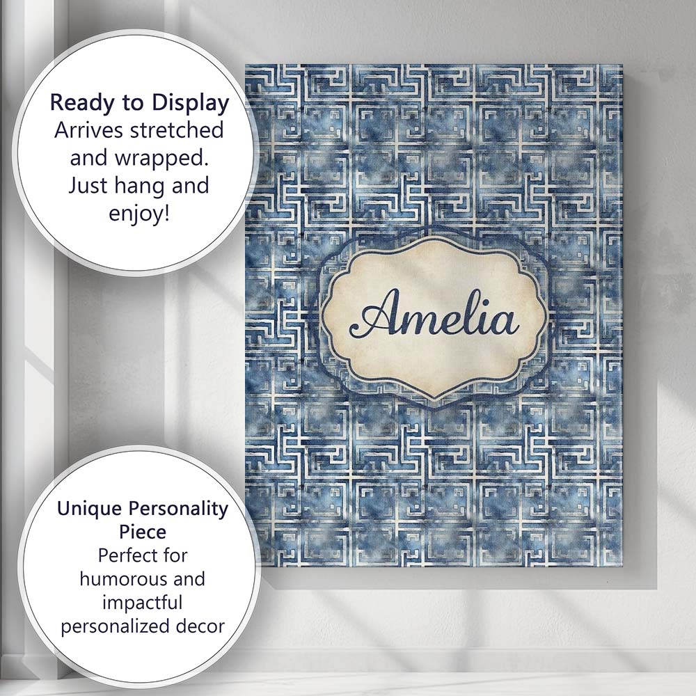 Personalised Name Blue Watercolour Abstract Custom  Bespoke Interior Contemporary Canvas Wall Art Print Decor Picture Ready to Hang