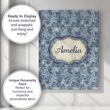Personalised Name Blue Watercolour Abstract Custom  Bespoke Interior Contemporary Canvas Wall Art Print Decor Picture Ready to Hang