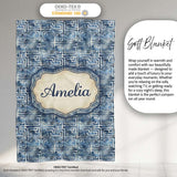 Blue Watercolour Abstract Square Maze Seamless Pattern Name Cute  Personalised Custom Name Super Soft Fleece Blanket Bed Sofa Throw