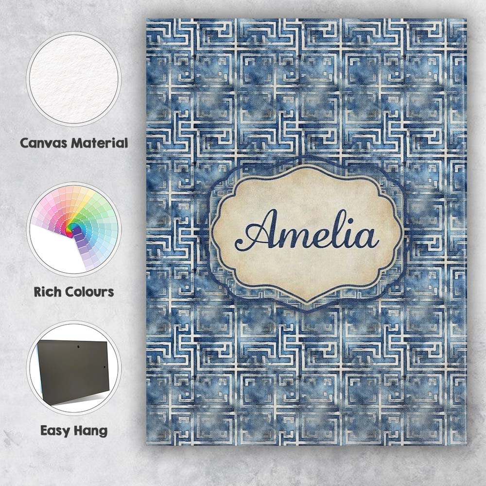 Personalised Name Blue Watercolour Abstract Custom  Bespoke Interior Contemporary Canvas Wall Art Print Decor Picture Ready to Hang