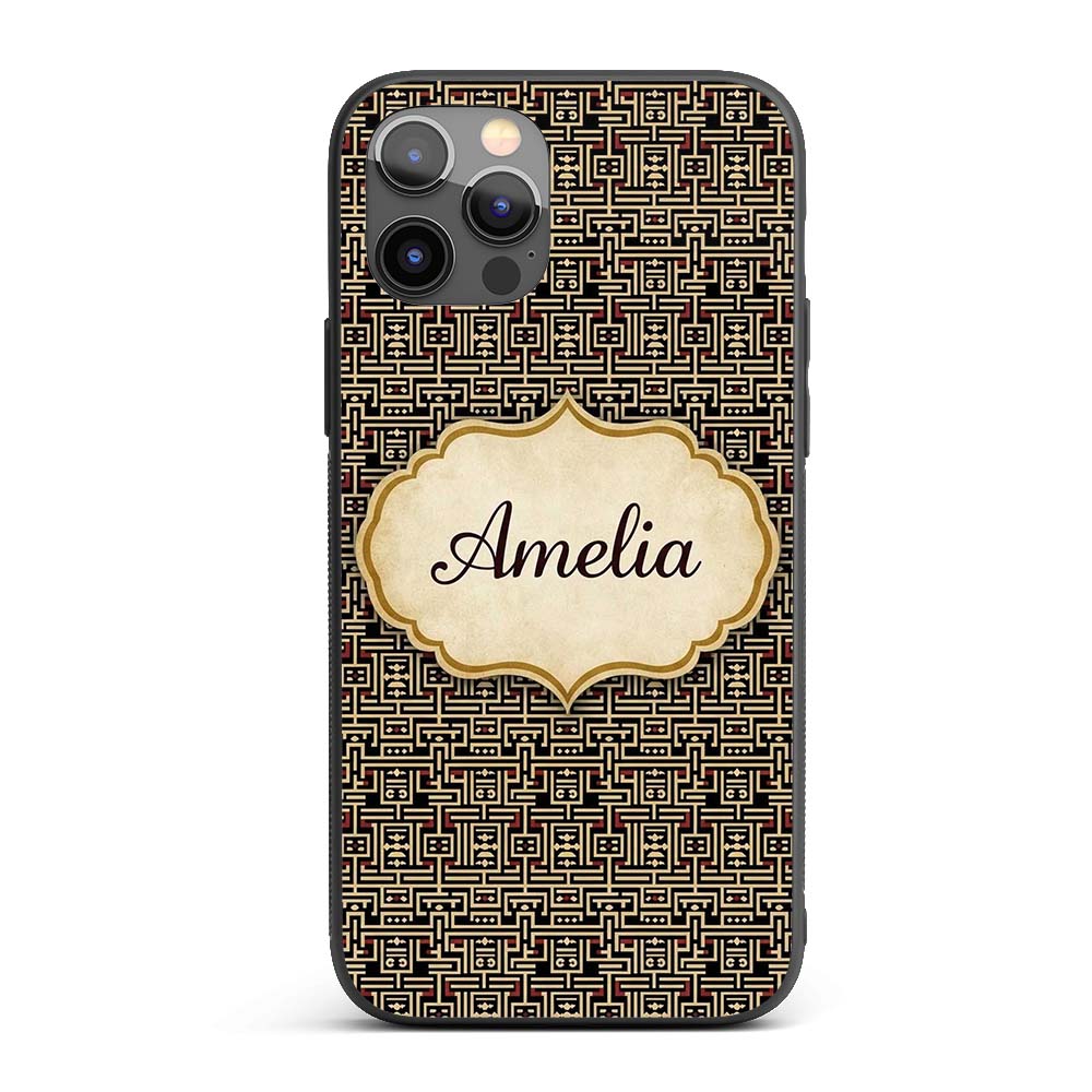 Black Beige Red Tribal Geometric Maze Seamless Custom Name Protective Phone Case Mobile Cover Durable Everyday Smartphone Shock Resistant