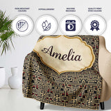 Black Beige Red Tribal Geometric Maze Seamless Pattern Name Cute  Personalised Custom Name Super Soft Fleece Blanket Bed Sofa Throw