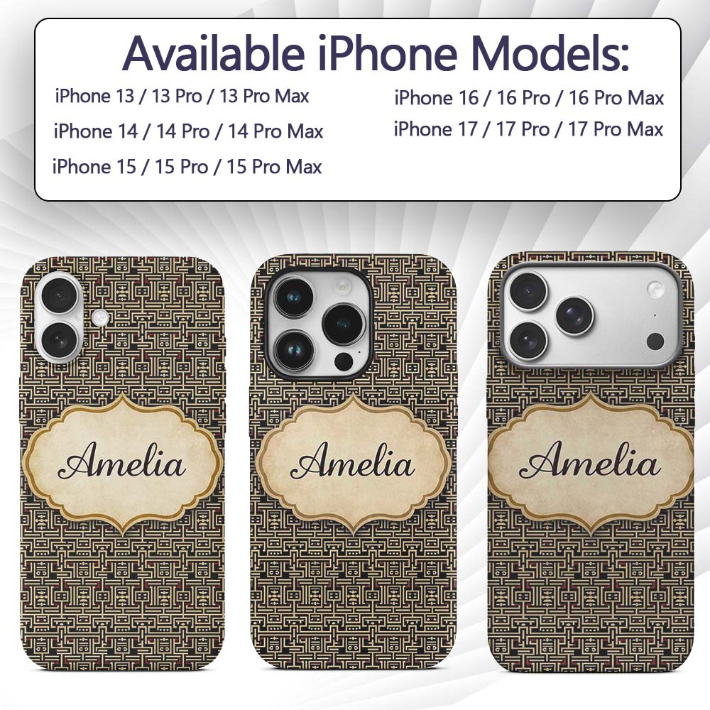 Black Beige Red Tribal Geometric Maze Seamless Custom Name Protective Phone Case Mobile Cover Durable Everyday Smartphone Shock Resistant