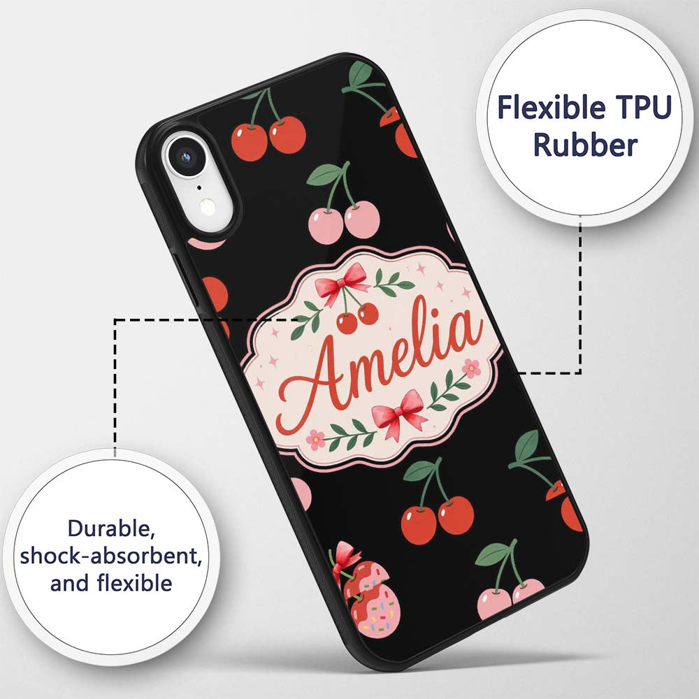 Cute Cherry Fruit Cream Neutral Printed Design Custom Name Protective Phone Case Mobile Cover Durable Everyday Smartphone Shock Resistant