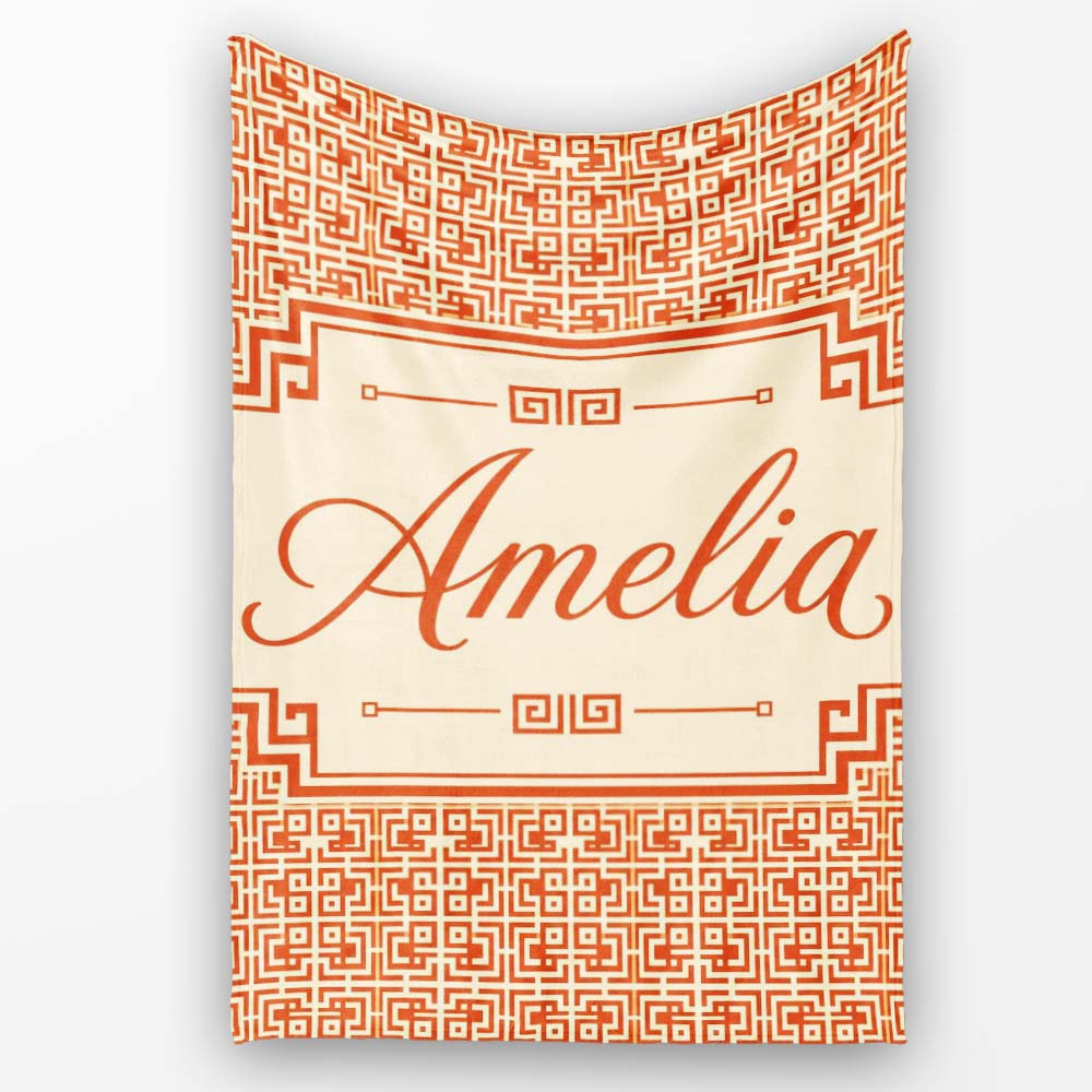 Orange Cream Abstract Maze Geometric Seamless Pattern Name Cute  Personalised Custom Name Super Soft Fleece Blanket Bed Sofa Throw