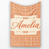 Orange Cream Abstract Maze Geometric Seamless Pattern Name Cute  Personalised Custom Name Super Soft Fleece Blanket Bed Sofa Throw