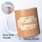 Personalized Custom Name Orange Cream Abstract Maze Geometric Seamless Pattern Name Cute 11oz Ceramic Coffee Tea Mug White Large Handle