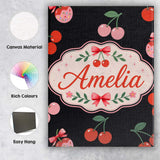 Personalised Name Cute Cherry Fruit Cream Neutral Background Seamless Custom Home Unique Canvas Wall Art Print Decor Picture Ready to Hang