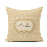 Custom Name Soft Beige Gold Minimal Greek Key Seamless Name Cute Square Filled Cushion Throw Pillow Sofa Bed Home Decor Zip Washable UK Made