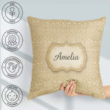 Custom Name Soft Beige Gold Minimal Greek Key Seamless Name Cute Square Filled Cushion Throw Pillow Sofa Bed Home Decor Zip Washable UK Made