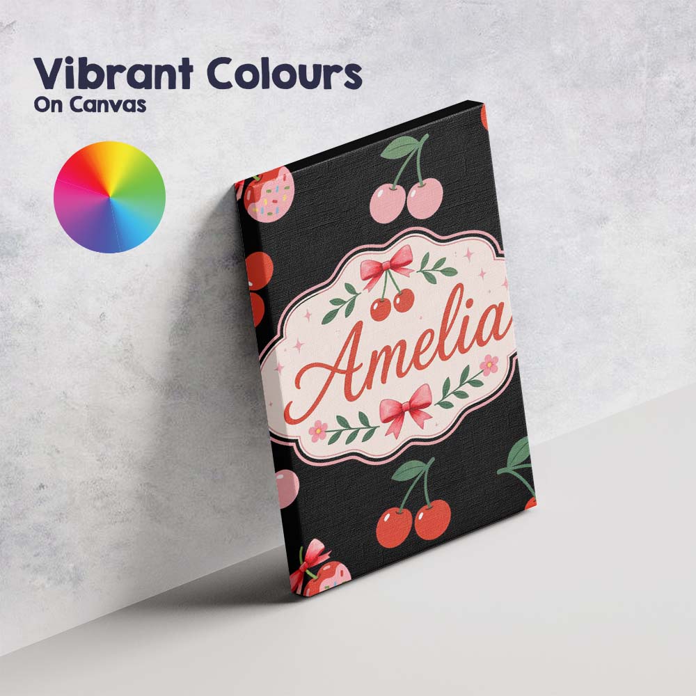 Personalised Name Cute Cherry Fruit Cream Neutral Background Seamless Custom Home Unique Canvas Wall Art Print Decor Picture Ready to Hang