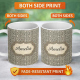 Personalized Custom Name Black White Abstract Linear Maze Seamless Pattern Name Cute Unique 11oz Ceramic Coffee Tea Mug White Large Handle