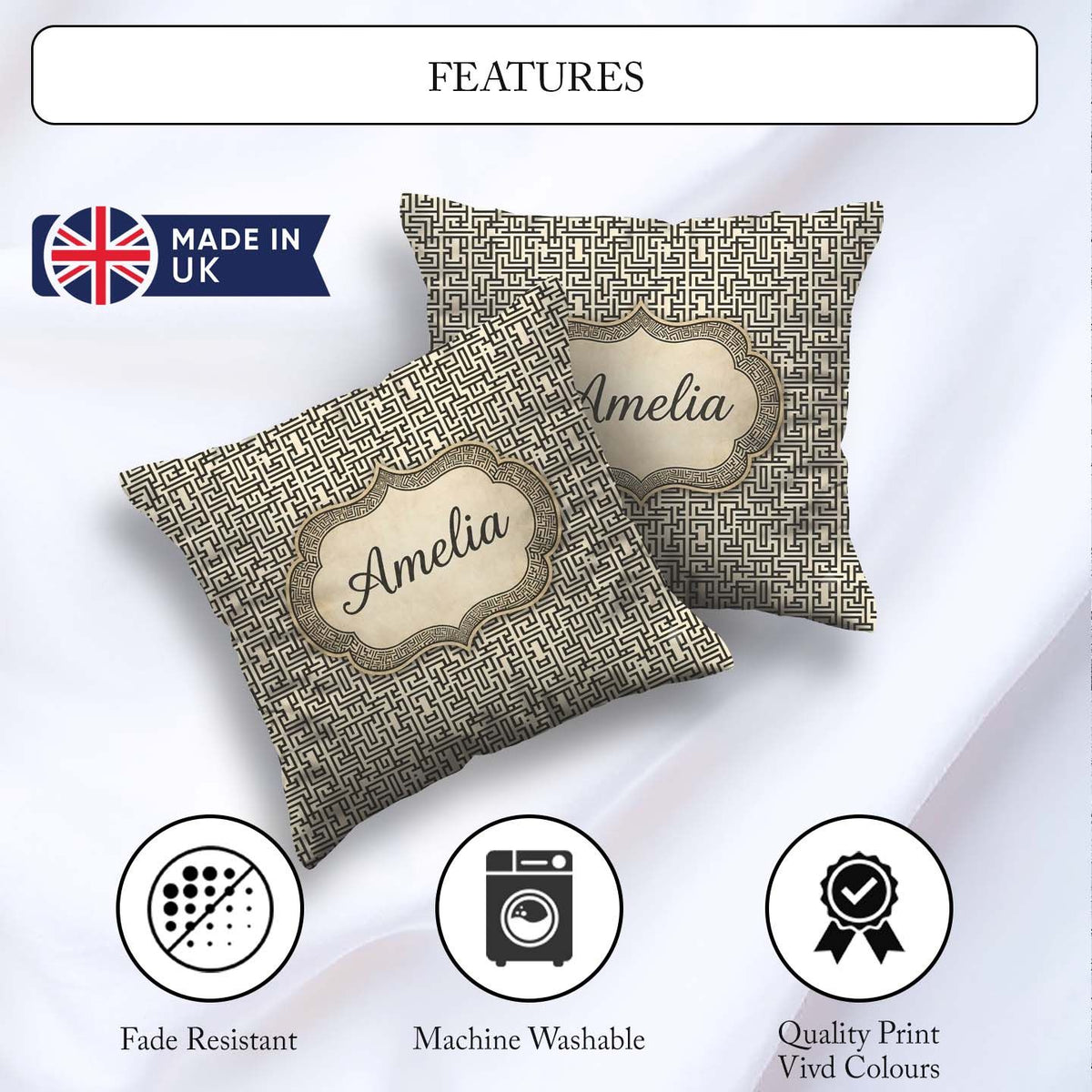Custom Name Black White Abstract Maze Seamless Pattern Name Cute Square Filled Cushion Throw Pillow Sofa Bed Home Decor Zip Washable UK Made
