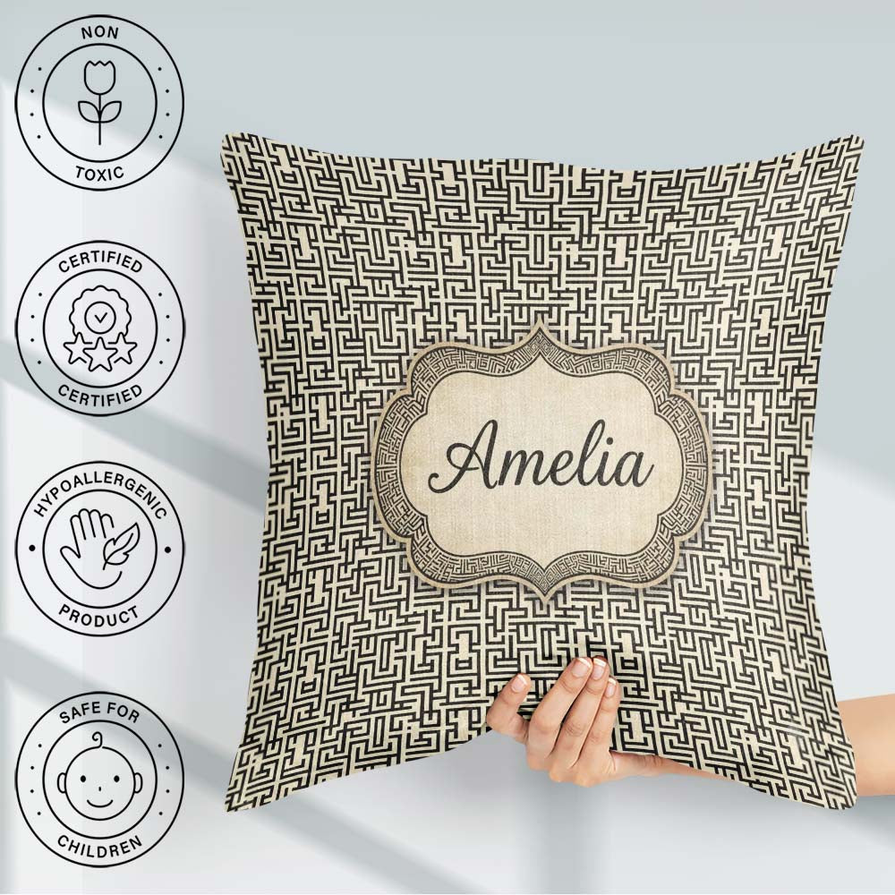 Custom Name Black White Abstract Maze Seamless Pattern Name Cute Square Filled Cushion Throw Pillow Sofa Bed Home Decor Zip Washable UK Made
