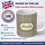 Personalized Custom Name Black White Abstract Linear Maze Seamless Pattern Name Cute Unique 11oz Ceramic Coffee Tea Mug White Large Handle